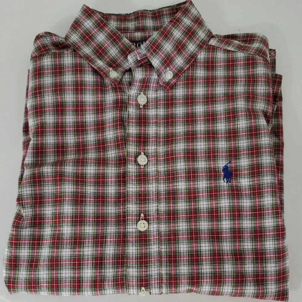 Polo by Ralph Lauren Boys Red Plaid Button Down Long Sleeve Shirt Size M 10-12